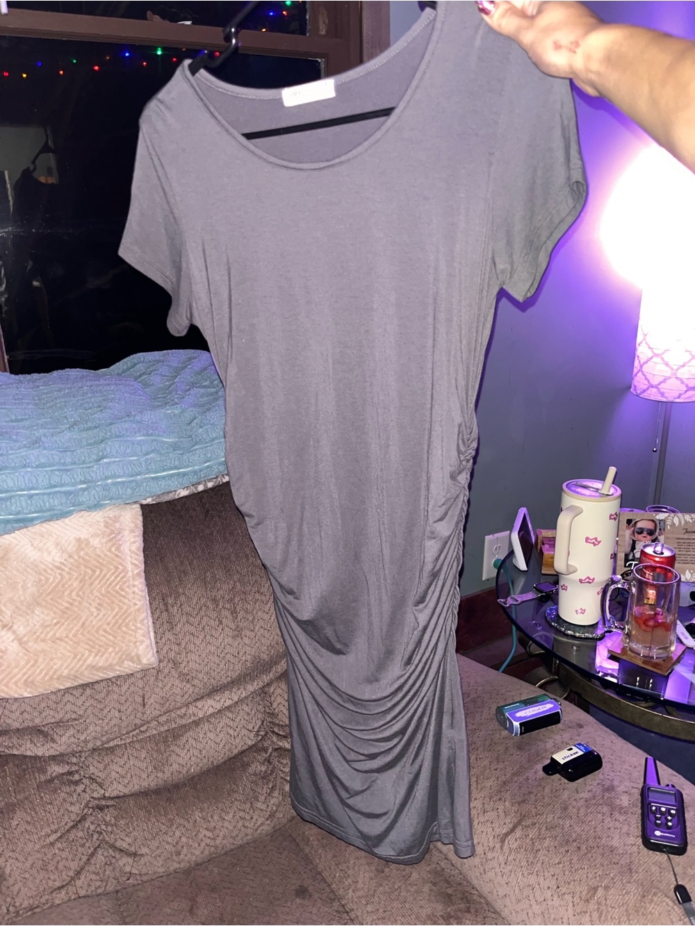 Classic Ruched Side Short Sleeve Midi Dress - Slate Gray